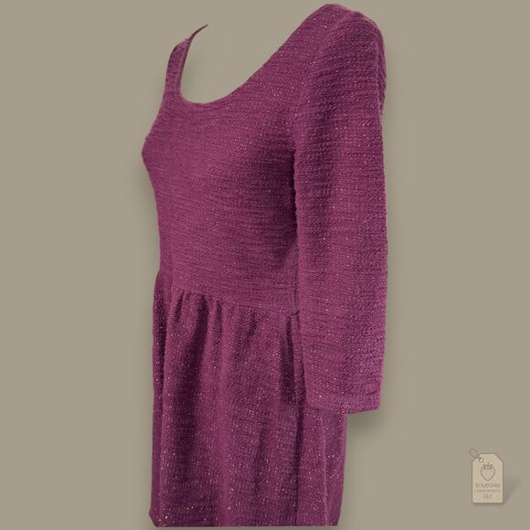Maison Jules Metallic Knit Peplum Dress Purple Juniors M - Picture 4 of 9